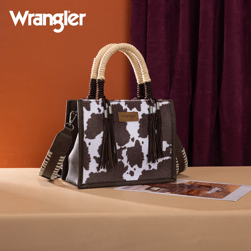 Load image into Gallery viewer, WG386-8120SCF - Wrangler Cow Print Tote/Crossbody - Coffee

