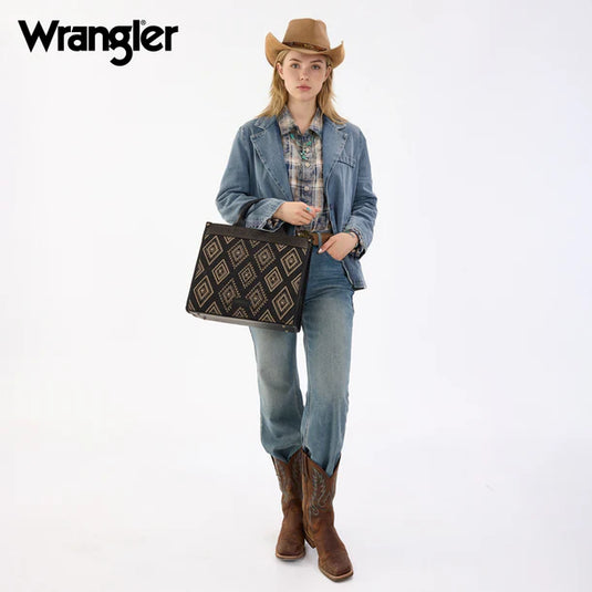 WG435-8119BK -  Wrangler Black Aztec Studded Denim Tote & Crossbody Bag