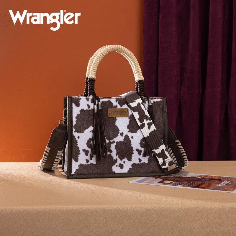 Load image into Gallery viewer, WG386-8120SCF - Wrangler Cow Print Tote/Crossbody - Coffee

