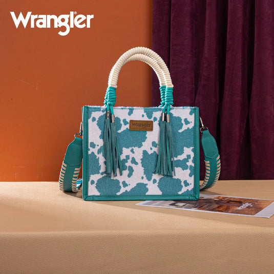 WG386-8120STQ - Wrangler Cow Print Tote/Crossbody - Turquoise