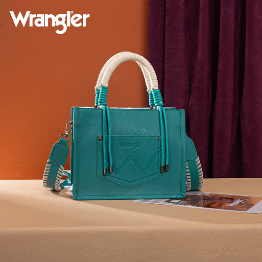 WG386-8120STQ - Wrangler Cow Print Tote/Crossbody - Turquoise