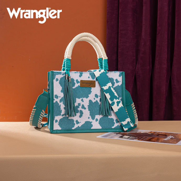 WG386-8120STQ - Wrangler Cow Print Tote/Crossbody - Turquoise