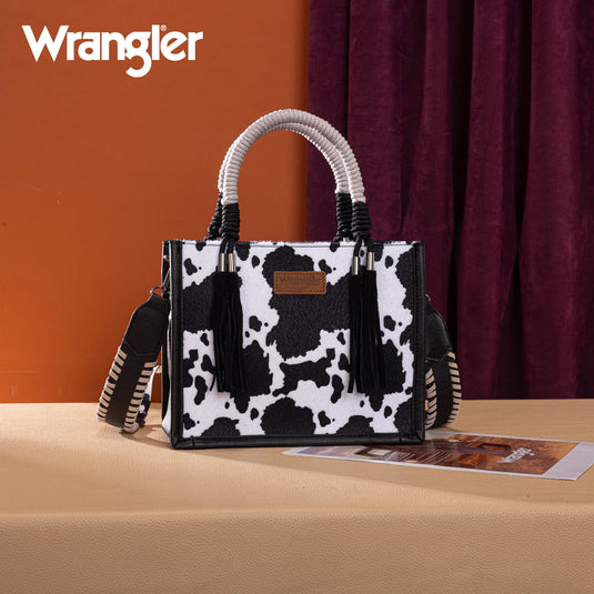 WG386-8120SBK - Wrangler Cow Print Tote/Crossbody - Black