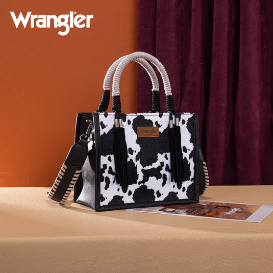 WG386-8120SBK - Wrangler Cow Print Tote/Crossbody - Black