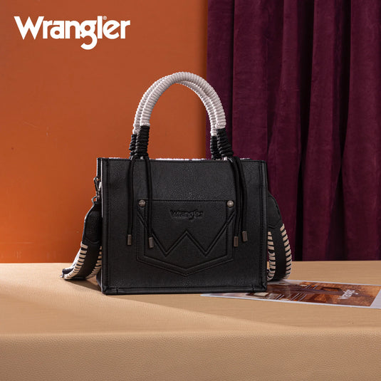 WG386-8120SBK - Wrangler Cow Print Tote/Crossbody - Black