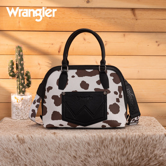 WG301-818BK - Wrangler Cow Print Satchel/ Crossbody - Black