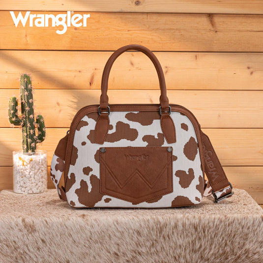 WG301-818BR - Wrangler Cow Print Satchel/ Crossbody - Brown