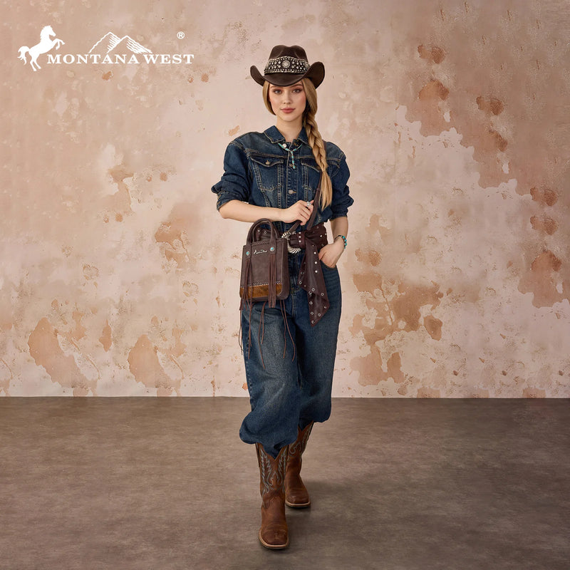Load image into Gallery viewer, MW1368-8360CF - Montana West Hair-On Cowhide Fringe Tote/Crossbody - Coffee
