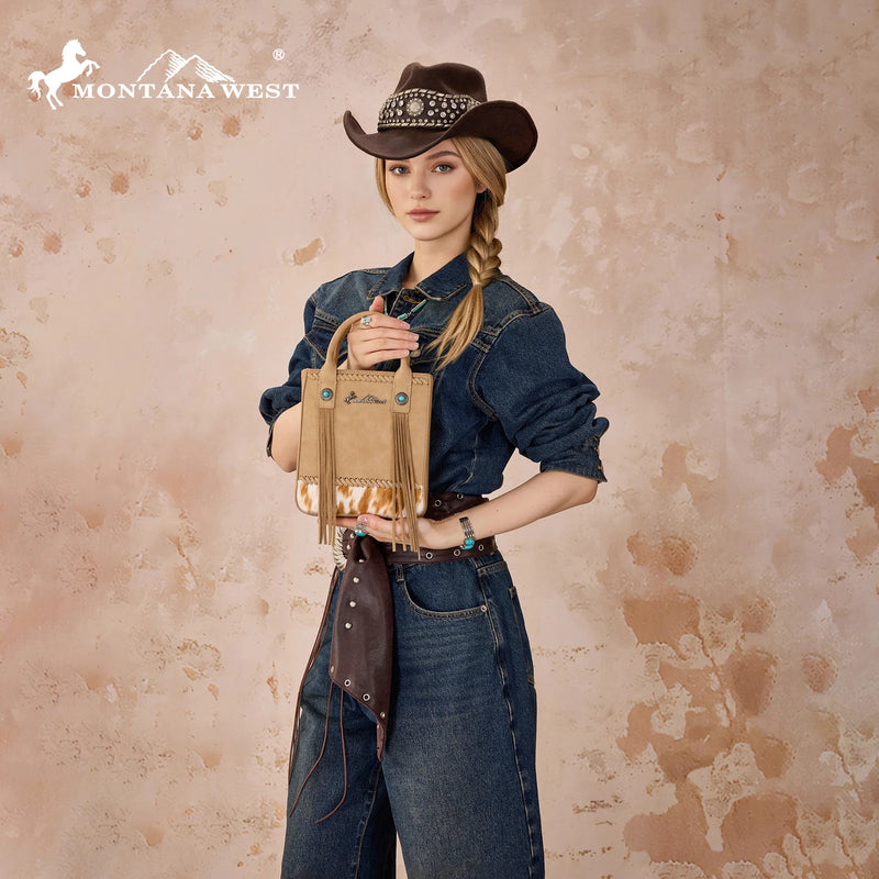 Load image into Gallery viewer, MW1368-8360TN - Montana West Hair-On Cowhide Fringe Tote/Crossbody - Tan
