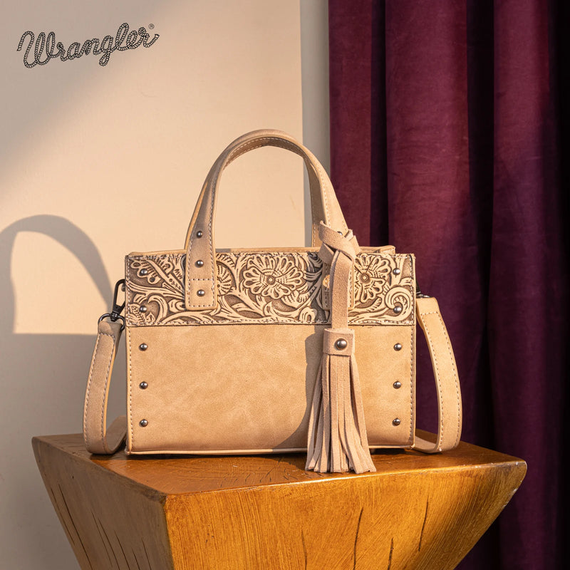 Load image into Gallery viewer, WG160-60102KH - Wrangler Western Tooled Tote Crossbody - Khaki
