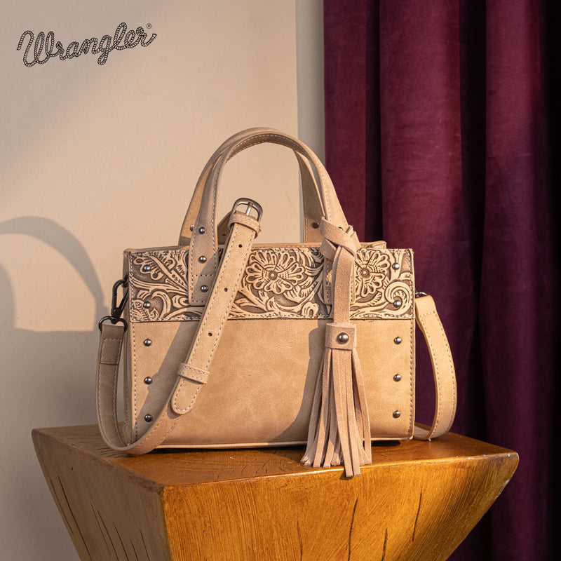 Load image into Gallery viewer, WG160-60102KH - Wrangler Western Tooled Tote Crossbody - Khaki
