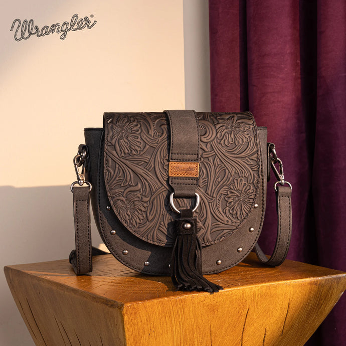 WG160-60113CF - Wrangler Western Tooled Saddle Bag Crossbody - Coffee