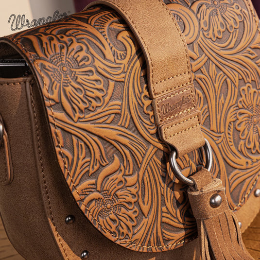 WG160-60113BR - Wrangler Western Tooled Saddle Bag Crossbody - Brown