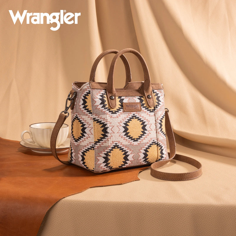Load image into Gallery viewer, WG221-2022BG - Wrangler Aztec Distressed Print Dual Sided Print Mini Tote/Crossbody -Beige
