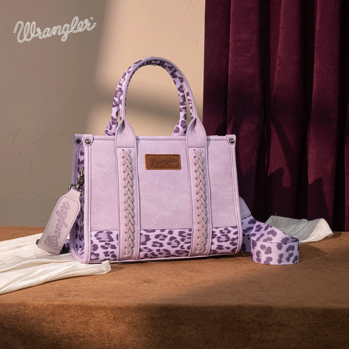 WG102-8120SLP-PP - Wrangler Leopard Print Concealed Carry Tote/Crossbody - Leopard-Purple