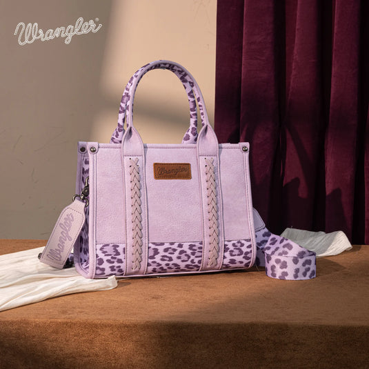 WG102-8120SLP-PP - Wrangler Leopard Print Concealed Carry Tote/Crossbody - Leopard-Purple
