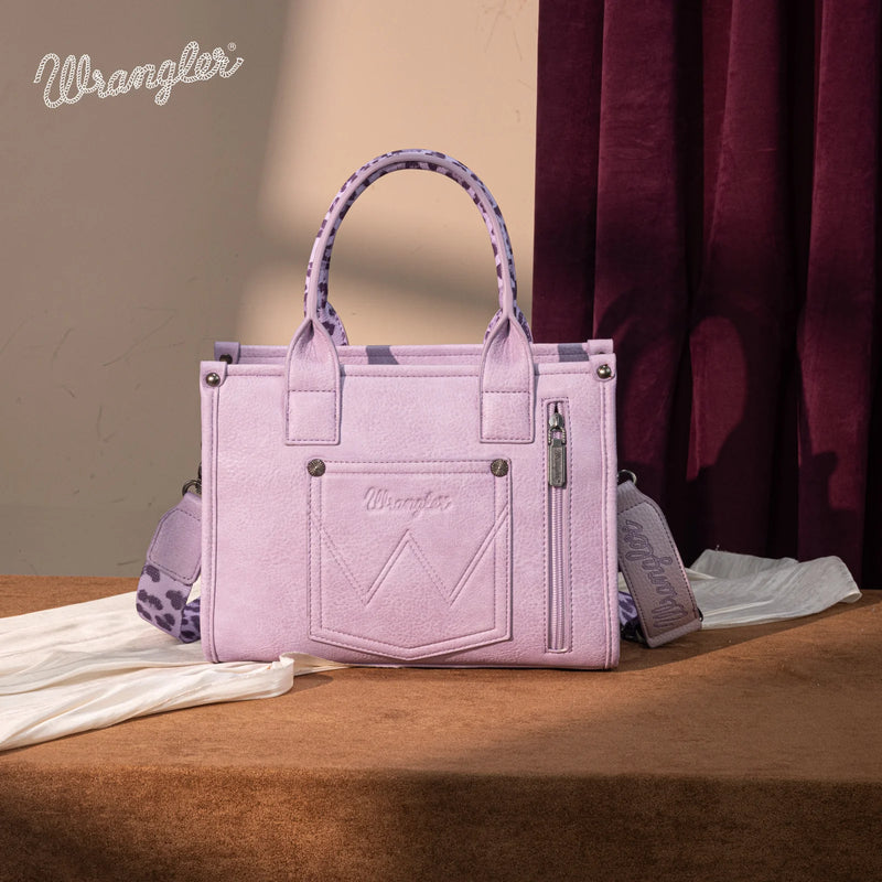 Load image into Gallery viewer, WG102-8120SLP-PP - Wrangler Leopard Print Concealed Carry Tote/Crossbody - Leopard-Purple
