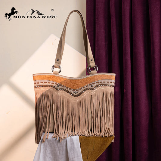MW1340G-8317TN - Montana West Fringe Collection Concealed Carry Tote - Tan