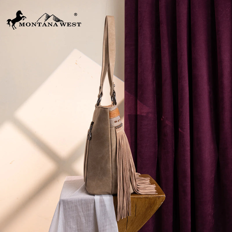Load image into Gallery viewer, MW1340G-8317TN - Montana West Fringe Collection Concealed Carry Tote - Tan
