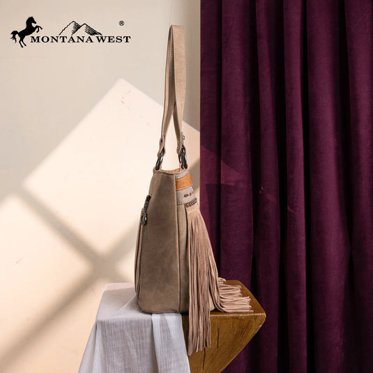 MW1340G-8317TN - Montana West Fringe Collection Concealed Carry Tote - Tan