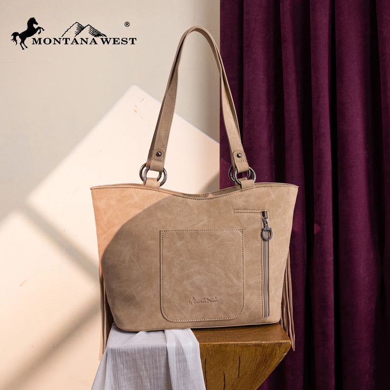 Load image into Gallery viewer, MW1340G-8317TN - Montana West Fringe Collection Concealed Carry Tote - Tan
