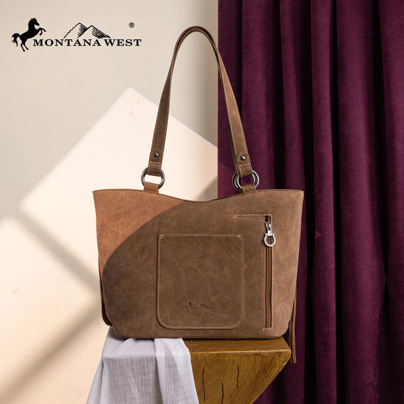 Load image into Gallery viewer, MW1340G-8317BR - Montana West Fringe Collection Concealed Carry Tote - Brown
