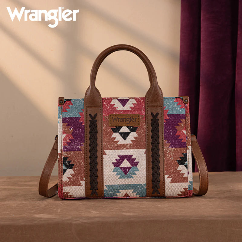 Load image into Gallery viewer, WG166G-81203CF - Wrangler Southwestern Pattern Dual Sided Print-Tote/Crossbody -Coffee

