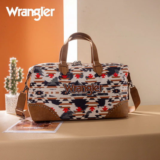 WG302-5110BR -  Wrangler Aztec Print Duffle/Crossbody - Brown