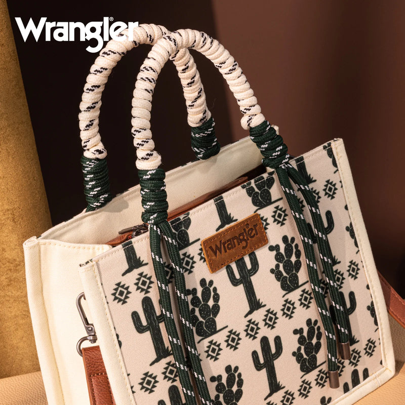 Load image into Gallery viewer, WG206-8122SBG - Wrangler Cactus Print Rope Tote/Crossbody -Beige
