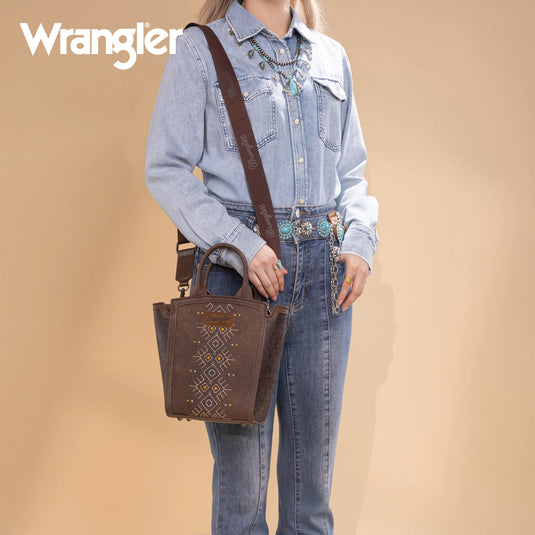 WG211-8014CF - Wrangler Aztec Embroidered Floral Embossed Tote/Crossbody
