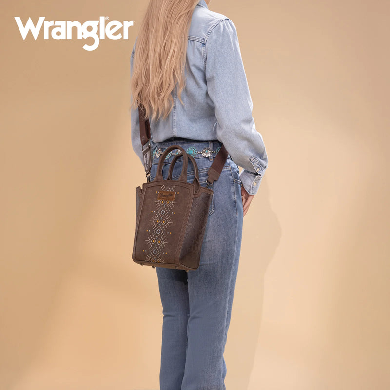 Load image into Gallery viewer, WG211-8014CF - Wrangler Aztec Embroidered Floral Embossed Tote/Crossbody
