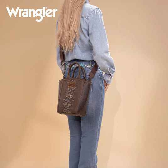 WG211-8014CF - Wrangler Aztec Embroidered Floral Embossed Tote/Crossbody