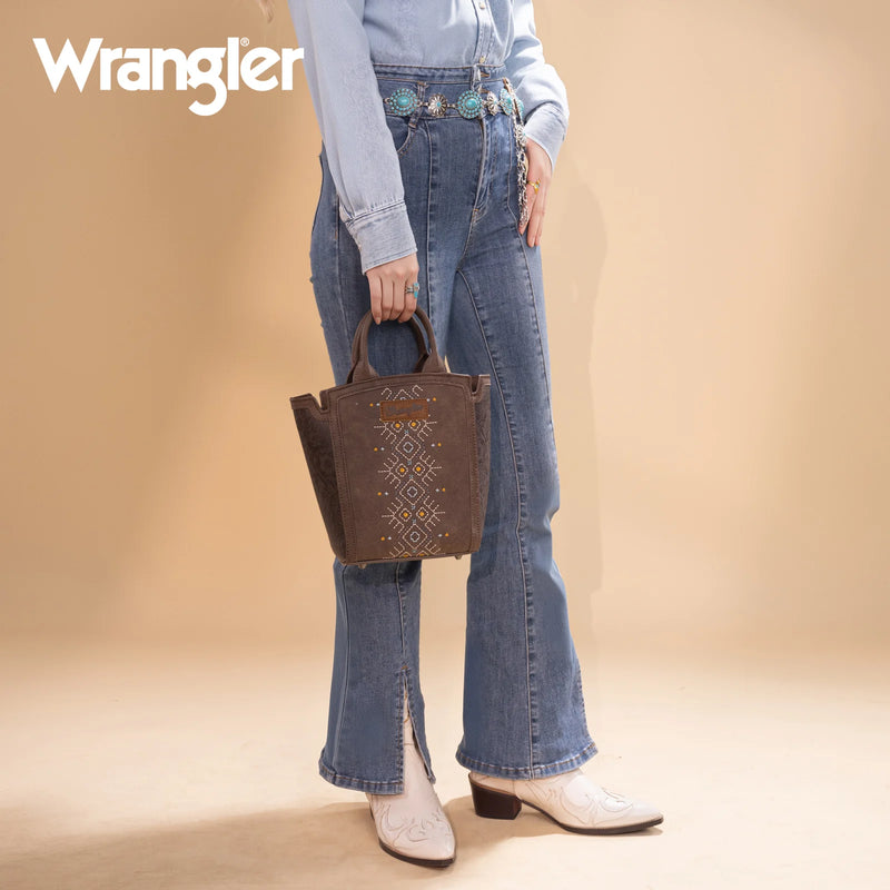 Load image into Gallery viewer, WG211-8014CF - Wrangler Aztec Embroidered Floral Embossed Tote/Crossbody
