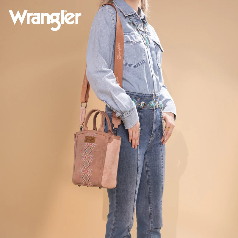 Load image into Gallery viewer, WG211-8014DPK - Wrangler Aztec Embroidered Floral Embossed Tote/Crossbody
