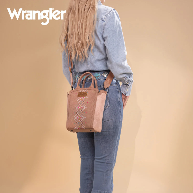 Load image into Gallery viewer, WG211-8014DPK - Wrangler Aztec Embroidered Floral Embossed Tote/Crossbody
