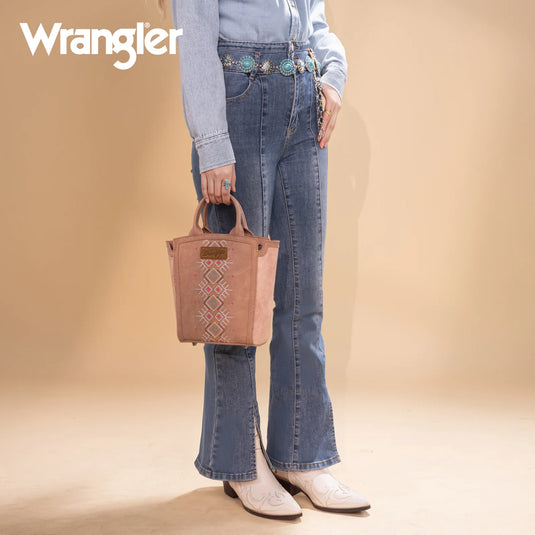 WG211-8014DPK - Wrangler Aztec Embroidered Floral Embossed Tote/Crossbody
