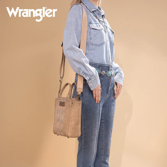 WG211-8014TN - Wrangler Aztec Embroidered Floral Embossed Tote/Crossbody