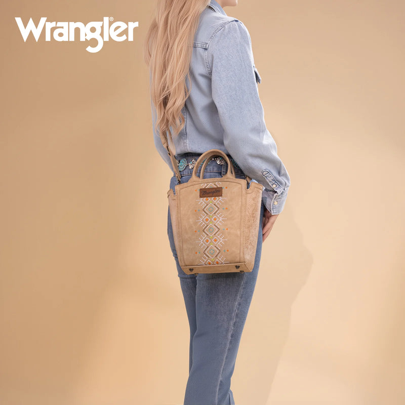 Load image into Gallery viewer, WG211-8014TN - Wrangler Aztec Embroidered Floral Embossed Tote/Crossbody
