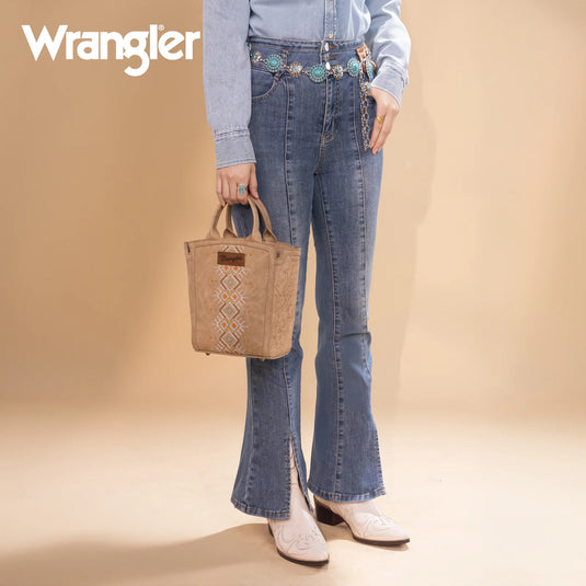 WG211-8014TN - Wrangler Aztec Embroidered Floral Embossed Tote/Crossbody