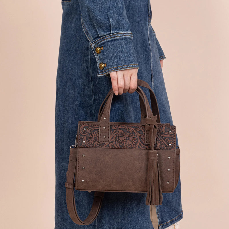 Load image into Gallery viewer, WG160-60102CF - Wrangler Western Tooled Tote Crossbody - Coffee
