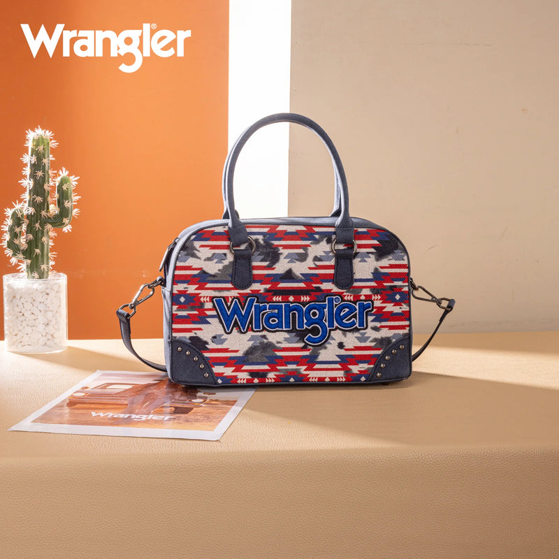 Load image into Gallery viewer, WG302-8132NY - Wrangler Aztec Print Satchel/Crossbody - Navy
