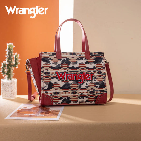 WG302-8130WRD - Wrangler Aztec Print Tote/Crossbody Wallet Set - Red