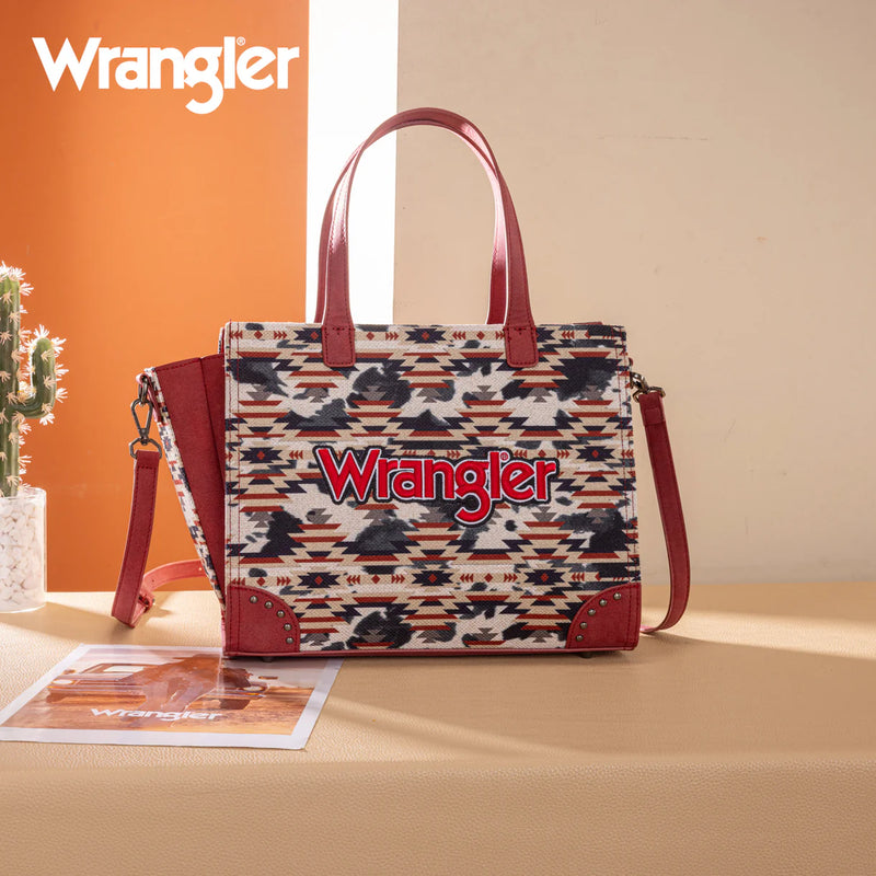 Load image into Gallery viewer, WG302-8130WRD - Wrangler Aztec Print Tote/Crossbody Wallet Set - Red
