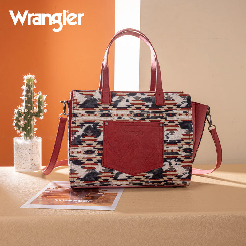 Load image into Gallery viewer, WG302-8130WRD - Wrangler Aztec Print Tote/Crossbody Wallet Set - Red

