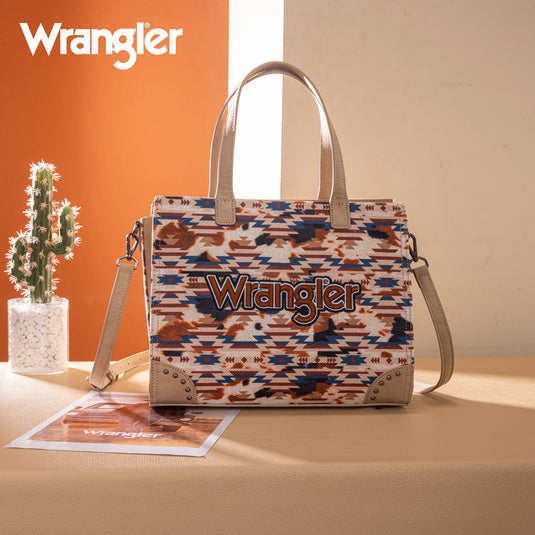 WG302-8130KH Wrangler Aztec Print Tote/Crossbody - Khaki