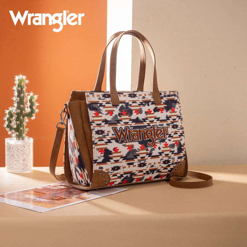 Load image into Gallery viewer, WG302-8130BR - Wrangler Aztec Print Tote/Crossbody - Brown
