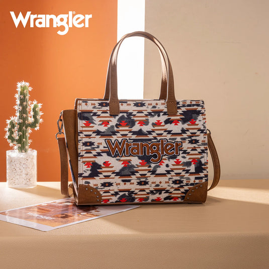 WG302-8130BR - Wrangler Aztec Print Tote/Crossbody - Brown