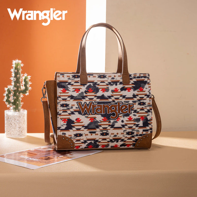 Load image into Gallery viewer, WG302-8130WBR - Wrangler Aztec Print Tote/Crossbody Wallet Set - Brown
