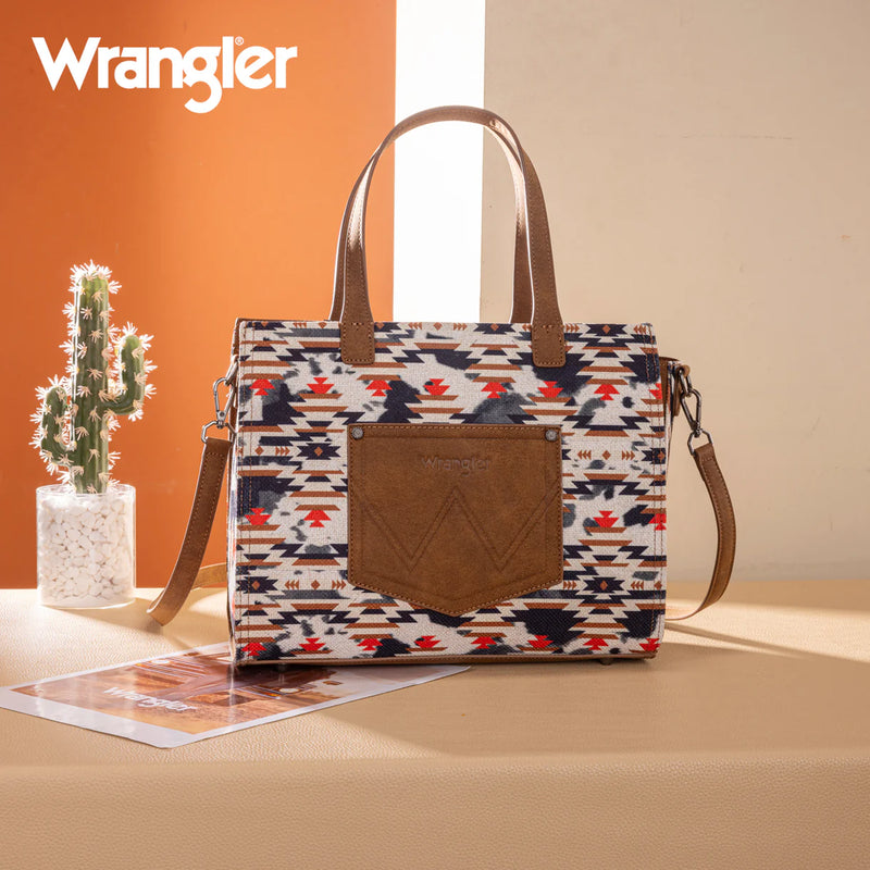 Load image into Gallery viewer, WG302-8130WBR - Wrangler Aztec Print Tote/Crossbody Wallet Set - Brown
