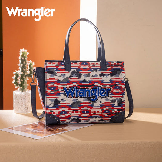 WG302-8130NY - Wrangler Aztec Print Tote/Crossbody - Navy